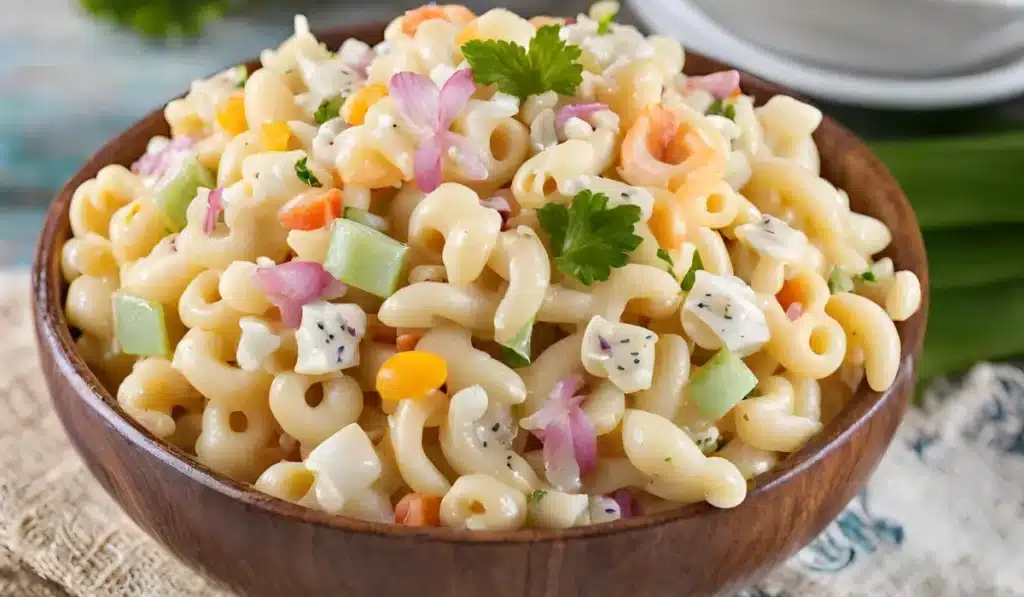 Close up bowl of Hawaiian Macaroni Salad