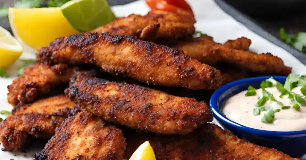 A plate of blacken chicken tenders without butter