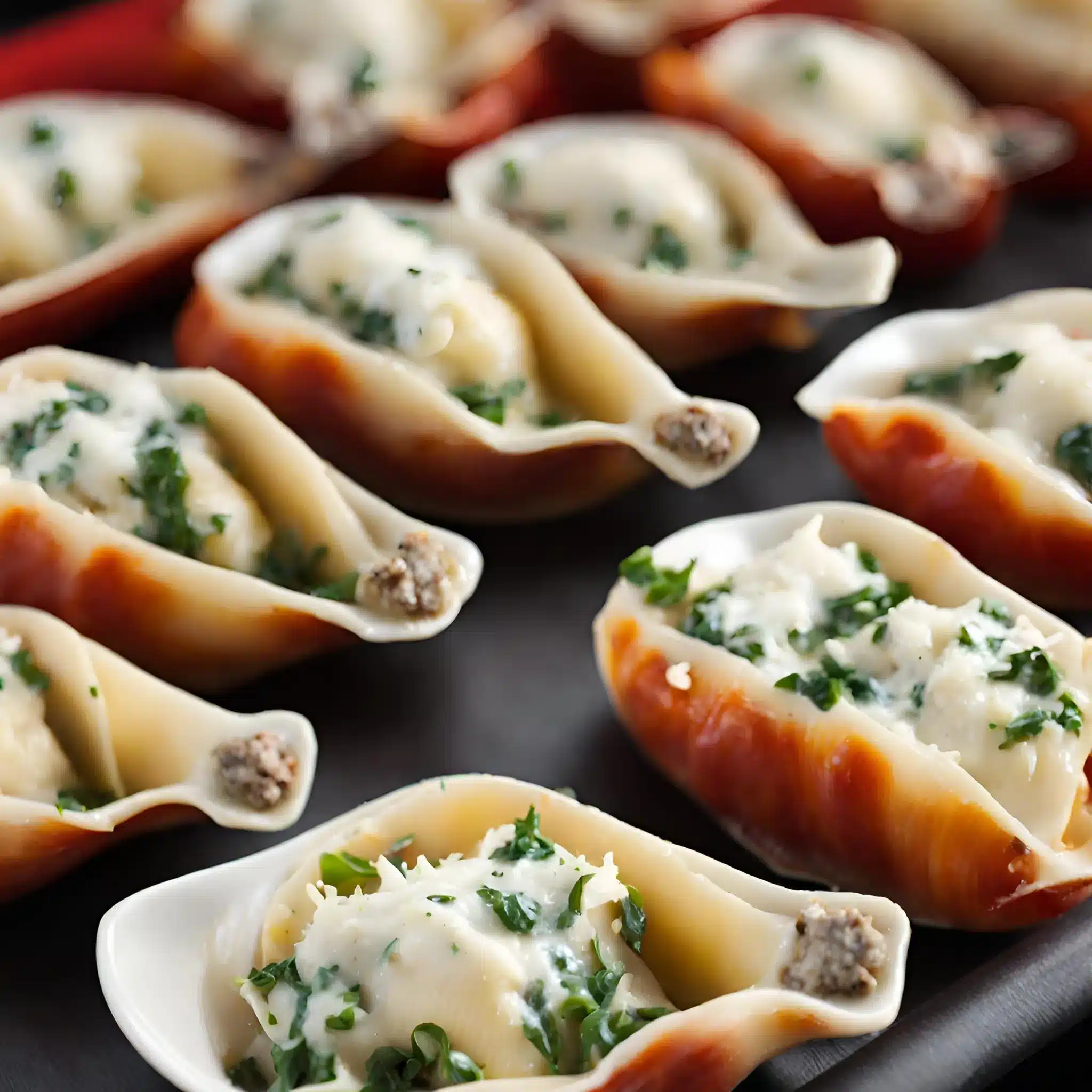 Stuffed shells served with a side of marinara sauce